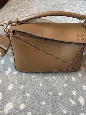 Loewe Puzzle Small Shoulder Bag in Taupe Brown Leather